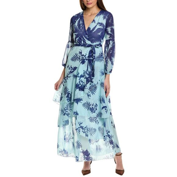 Jl Luxe Womens Asymmetrical Tiered Maxi Dress, Blue - Picture 1 of 3
